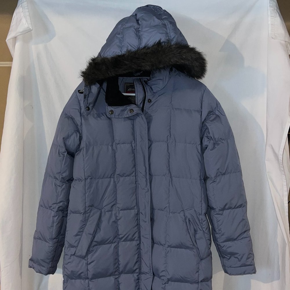Womens EDDIE BAUER WeatherEdge Down Insulated Faux Fur Hood Parka Puffer Coat M